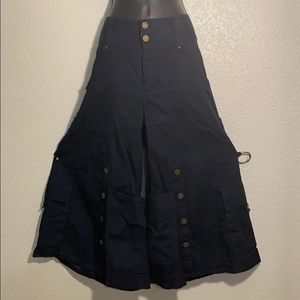 Navy culottes with brass buttons and hoops